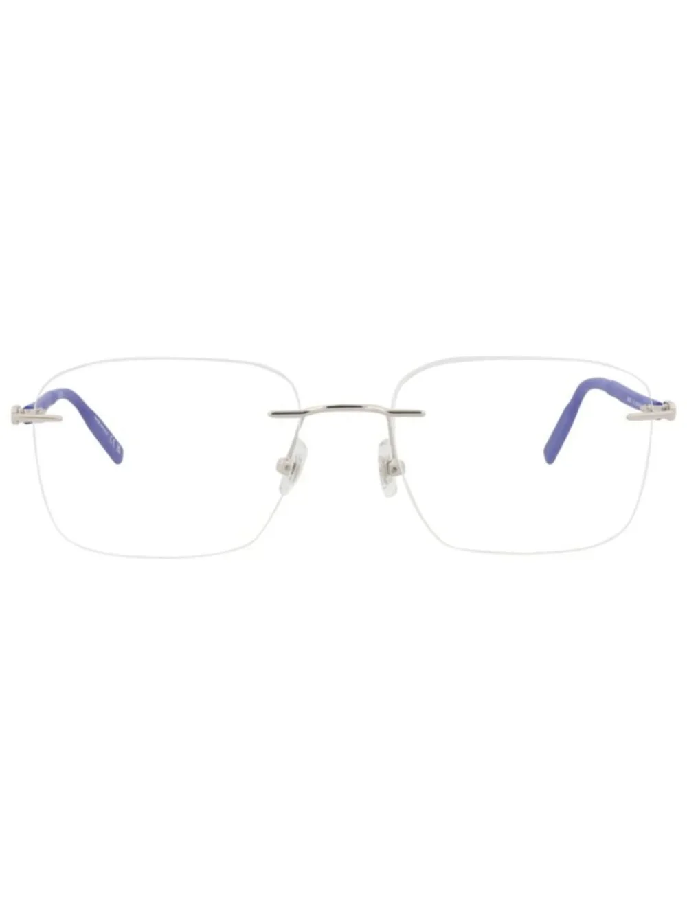 New Montblanc Women's Eyeglasses Square Rectangle Metal Frame Mens Silver Blue